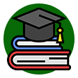 A stack of books with a graduation cap on top.