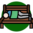 A cartoon of a bench with a blanket on it