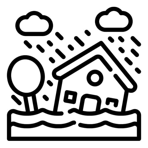 A house is in the water and there are clouds above it.