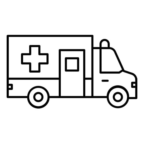A black and white ambulance with a cross on the side.