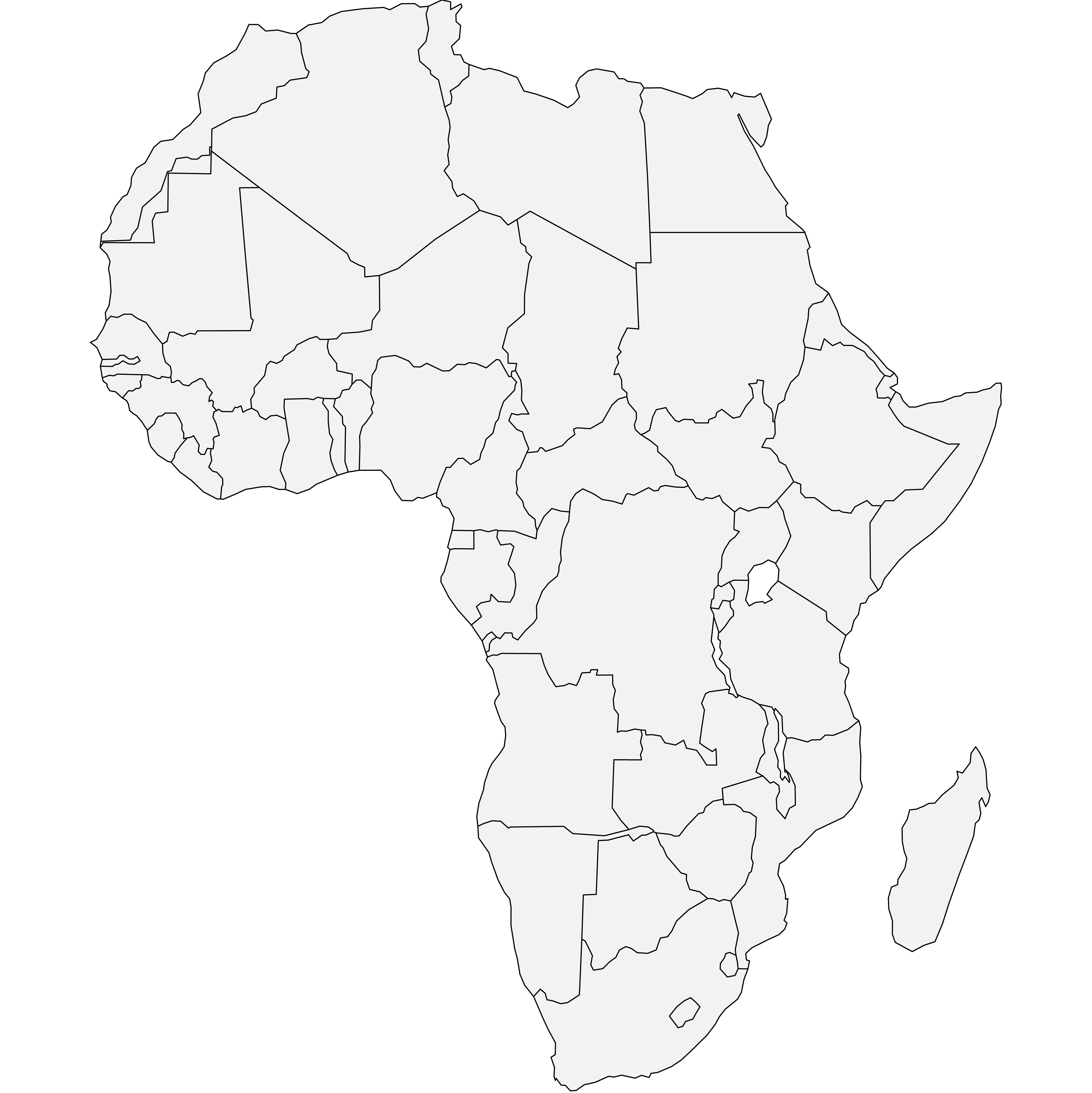 A map of africa with the country 's borders cut out.